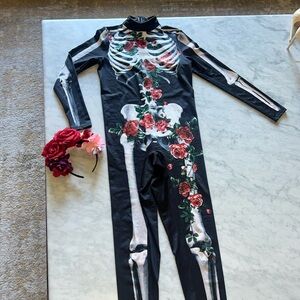 Day of the dead bodysuit and flower crown headband size medium